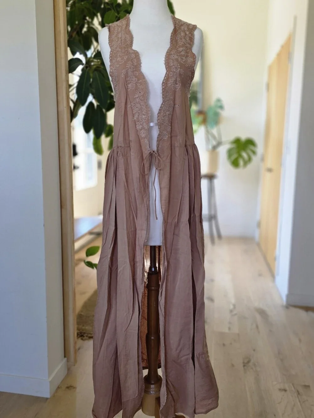 Free People Hand Dyed Avocodo Muted Earthy Rose Pink Kimona Cover Up Dress Vest